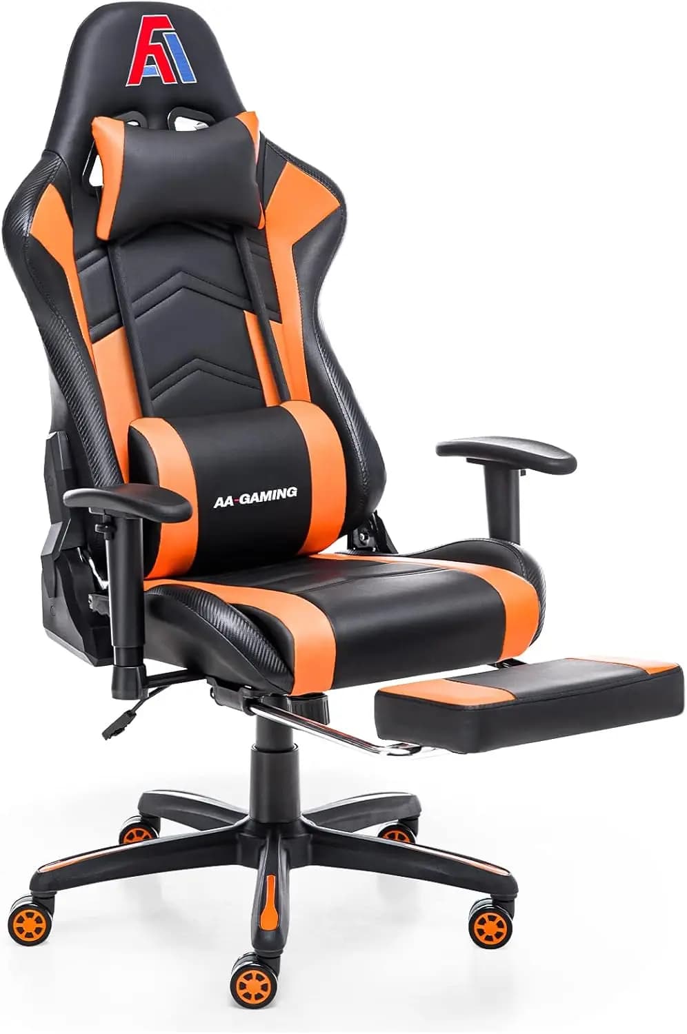Sedia da Gaming Ergonomica con Schienale Alto, Poggiapiedi, Supporto Lombare, Sedia da Ufficio Regolabile - Nero/Arancione