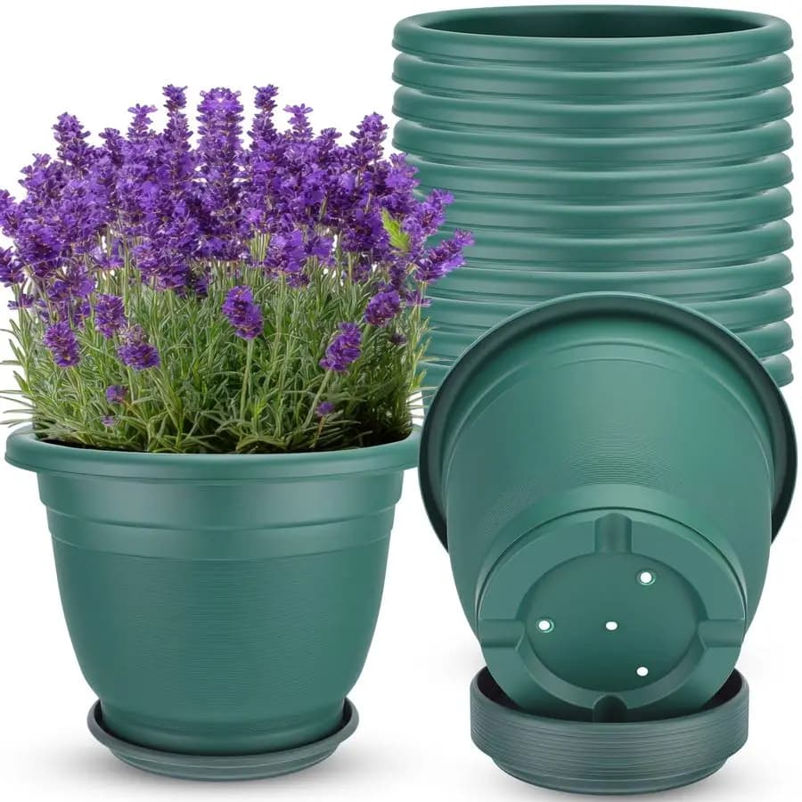 Set of 12 Round Plastic Vases with Subvase, Vases for Semenzai with Holes, Pots in Resin for Plants, Planters for Vivary