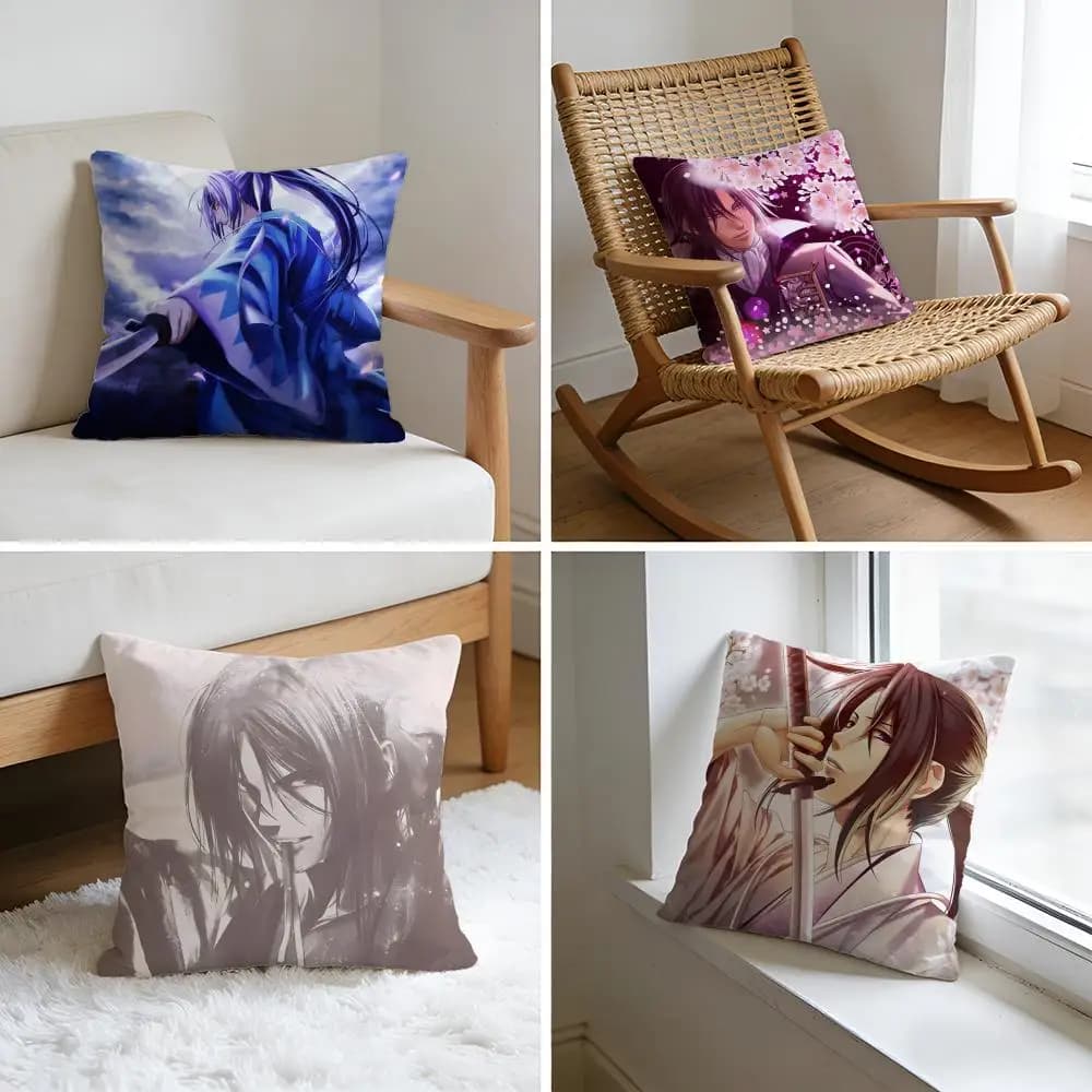 Fodera per cuscino Anime Hakuoki Game in lino lavato, morbida e traspirante, decorativa per divano e casa