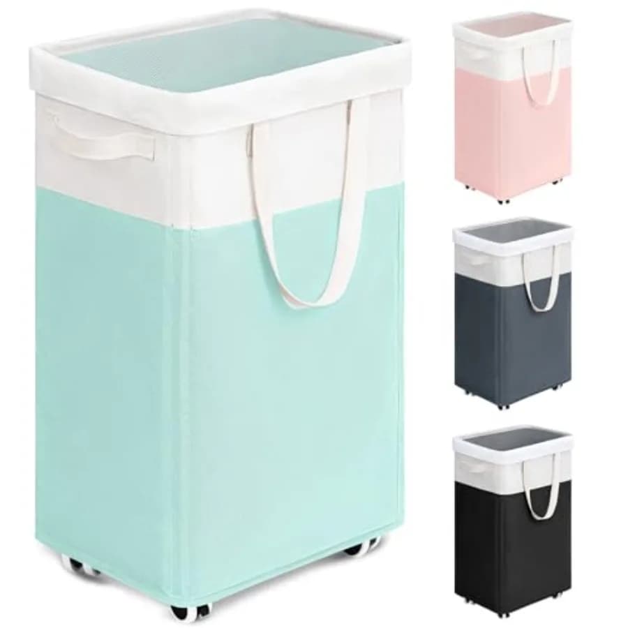 Basket Whiteware with Wheels 75L, Large Whiteware Basket with Wheels and Washable Bag Removable, Laundry Basket