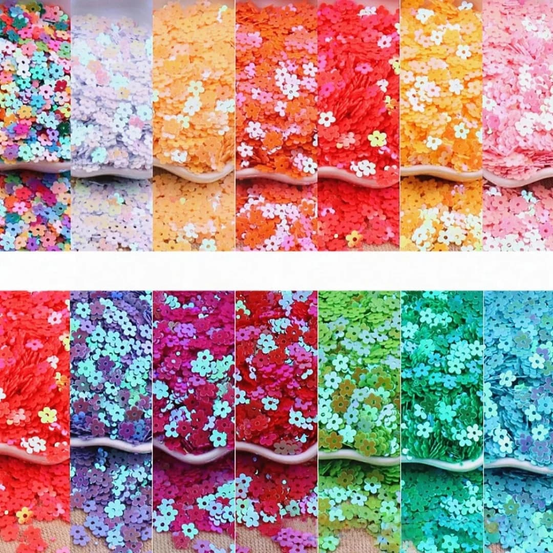 Fiore iridescente a cinque petali da 5 mm con paillettes, cucito a mano, piccolo fiore decorativo con perline, accessorio per abbigliamento, decorazione fai da te.
