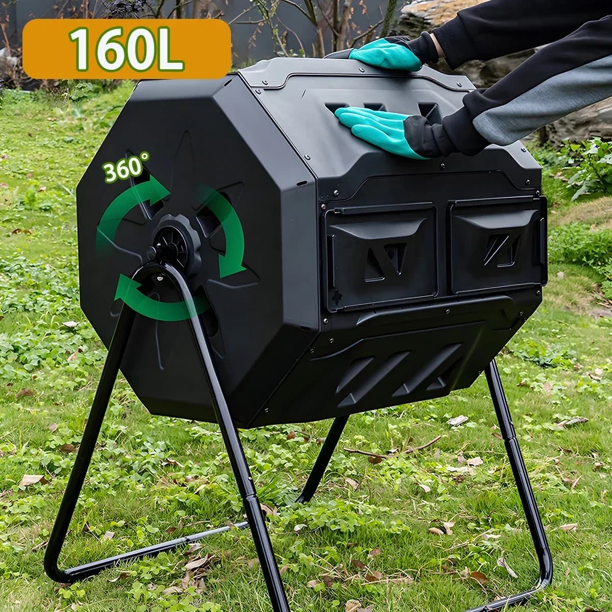 160L Courtyard Composting Bin Garden Large Capacity Fermentation Tank Box Outdoor Tipping Bucket Barrel Anti Corrosion Aerobic