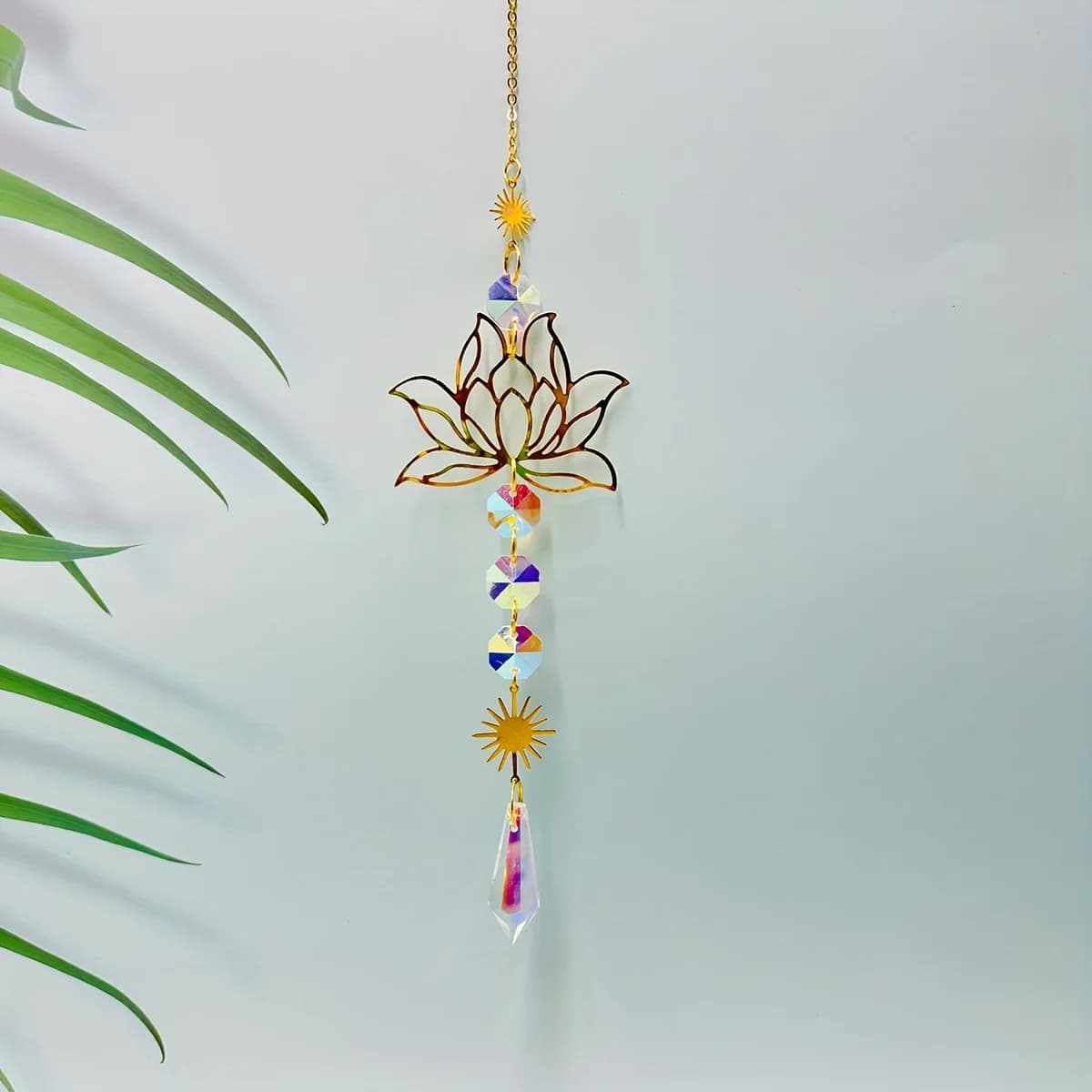 1pc Suncatcher Gardening Crafts Gold Lotus AB Colour Pendant Crystal Decoration Pendant