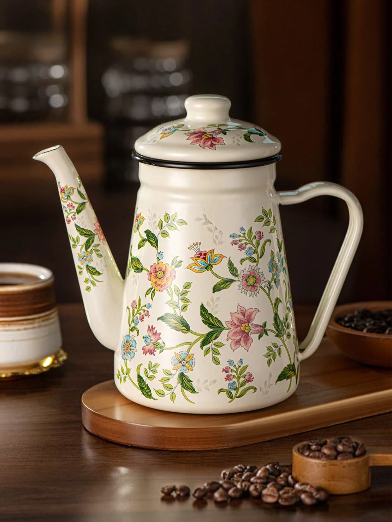 Caffettiera floreale vintage Teiera in ceramica di grande capacità da 1,1 litri Teiera per caffè riscaldata Il miglior regalo per utensili da cucina di Capodanno