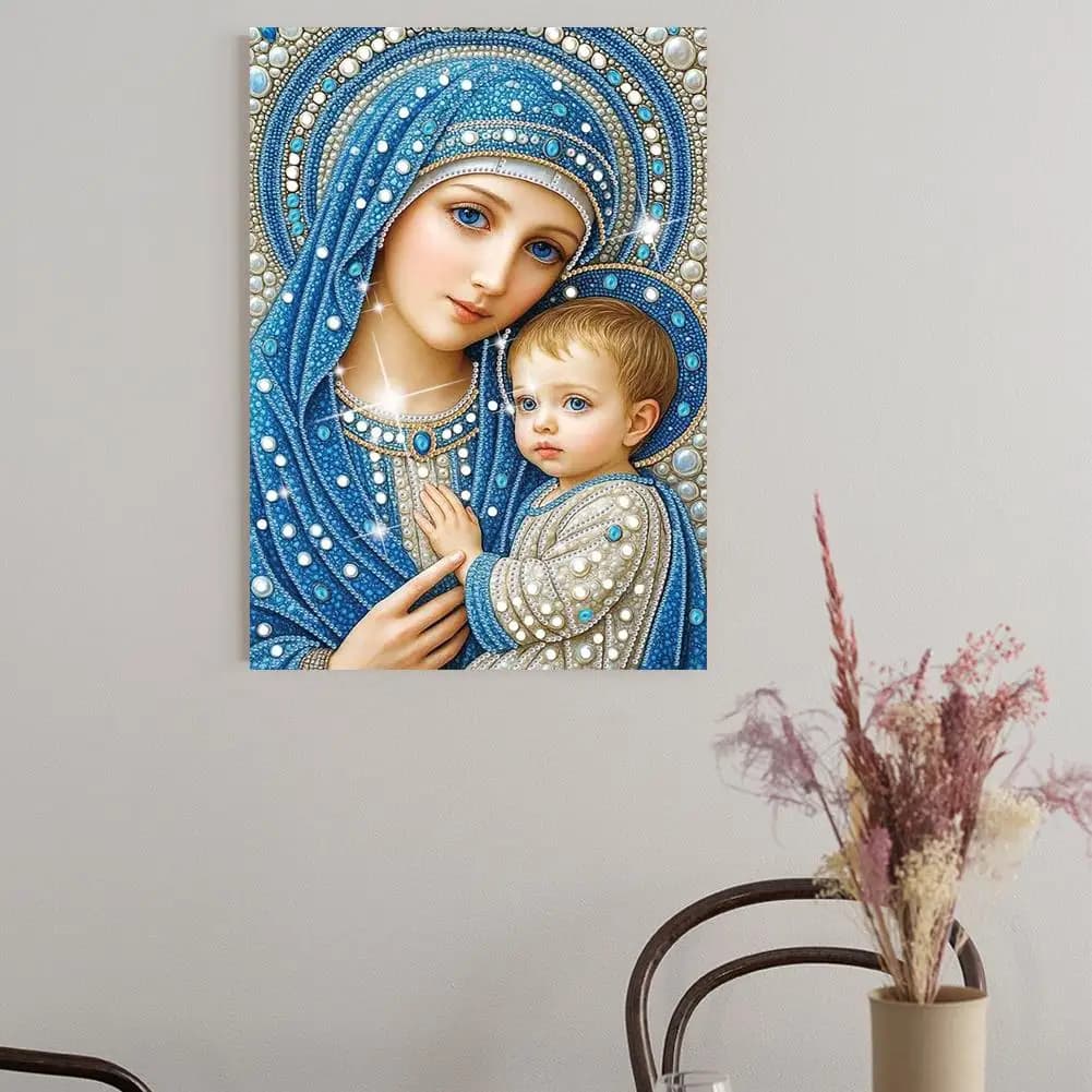 Kit Pittura Diamante 5D Fai da Te con Diamanti Sagomati a Tema Vergine Maria per Adulti/Principianti, Decorazione Casa E3U4