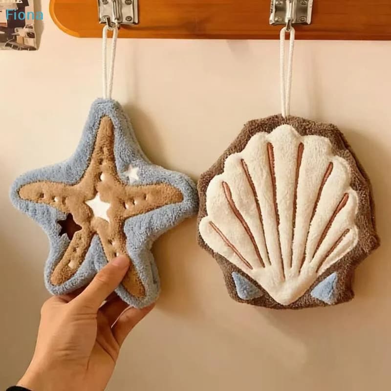 ✔ Asciugamani da appendere, asciugamani assorbenti a forma di stella marina e conchiglia, morbidi panni in pile corallo per la pulizia di cucina e bagno