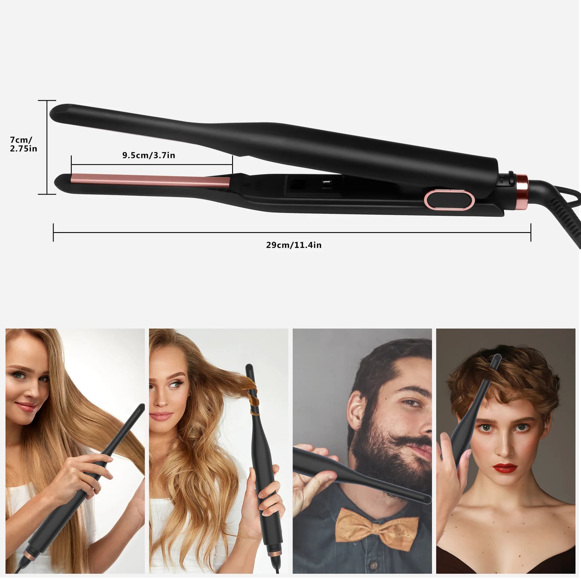 Piastra per capelli piccola per capelli corti, piastra a matita con temperatura regolabile e riscaldamento rapido, piastra lisciante per barba da 3/10 pollici