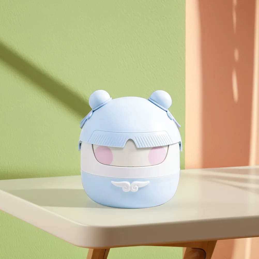 Cute Cartoon Desktop Trash Can Lid Compact Small Waste Basket for Office Bedroom Bathroom Countertop Desk Space Saving