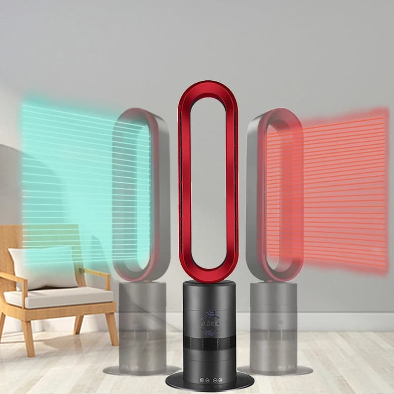 Portable Desktop Household Electric Cool Bladeless Fan Heater PTC Heating Element Remote Control Overheat Protection for Winter