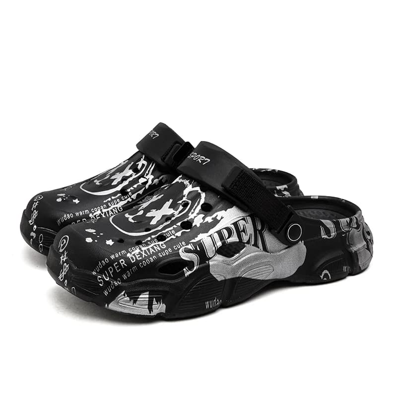 Printed Clogs for Men, Summer Outdoor Wear, Non-Slip Thick-Soled Dual-Purpose Sandals, Men's Beach Toe-Toe Slippers