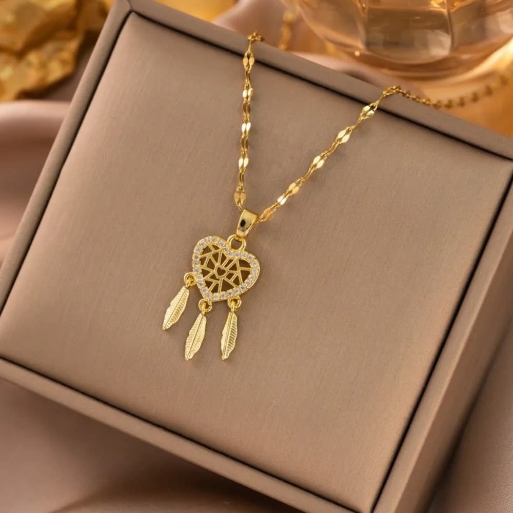 Ciondolo alla Moda Color Oro Rotondo con Ritratto, Moneta, Cuore, Fiocco, Lucchetto d'Amore, Catena in Acciaio al Titanio Inossidabile
