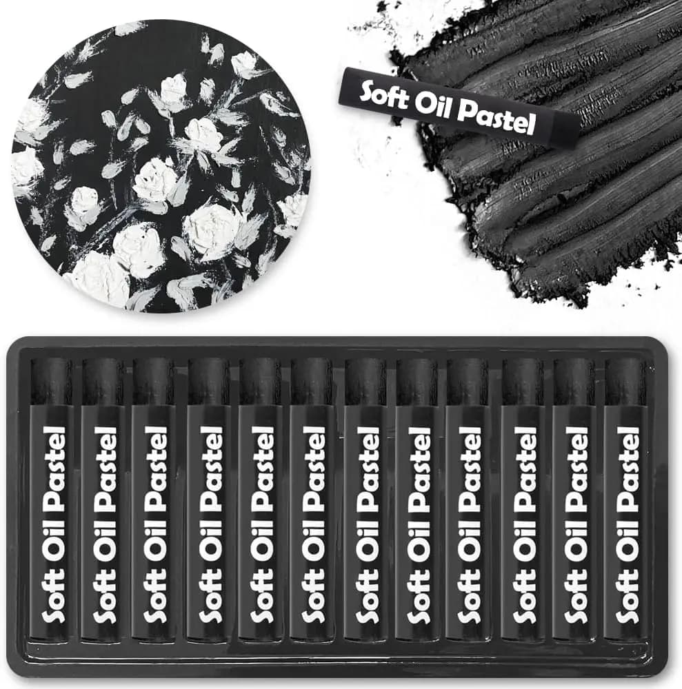 12 Sticks Black Soft Oil Pastels, Vibrant & Creamy for Artists & Adults Drawing