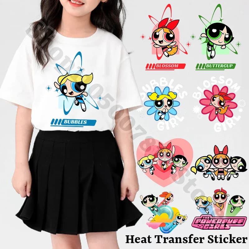 Kawaii The Powerpuffs Girls Creative Iron on Patches Cartoon Cute Heat Transfer Sticker Clothes Appliques DIY Decal Gifts 2026