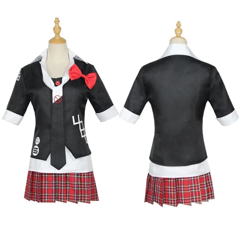Anime Danganronpa Costume Cosplay Enoshima Junko Uniforme Cafe Vestiti Gonna corta Doppia coda Treccia Parrucca monokuma Orso Copricapi;