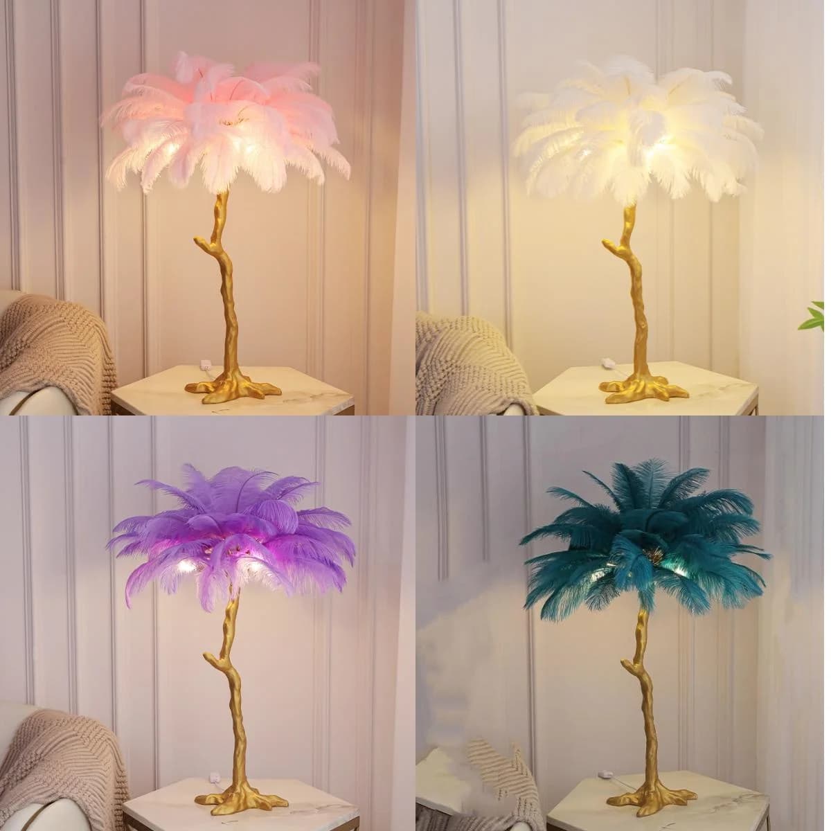 Lampada da terra moderna francese per soggiorno Lampada da scrivania con piume di struzzo Lampada da comodino per camera da letto Lampada da terra per decorazione d'atmosfera a LED
