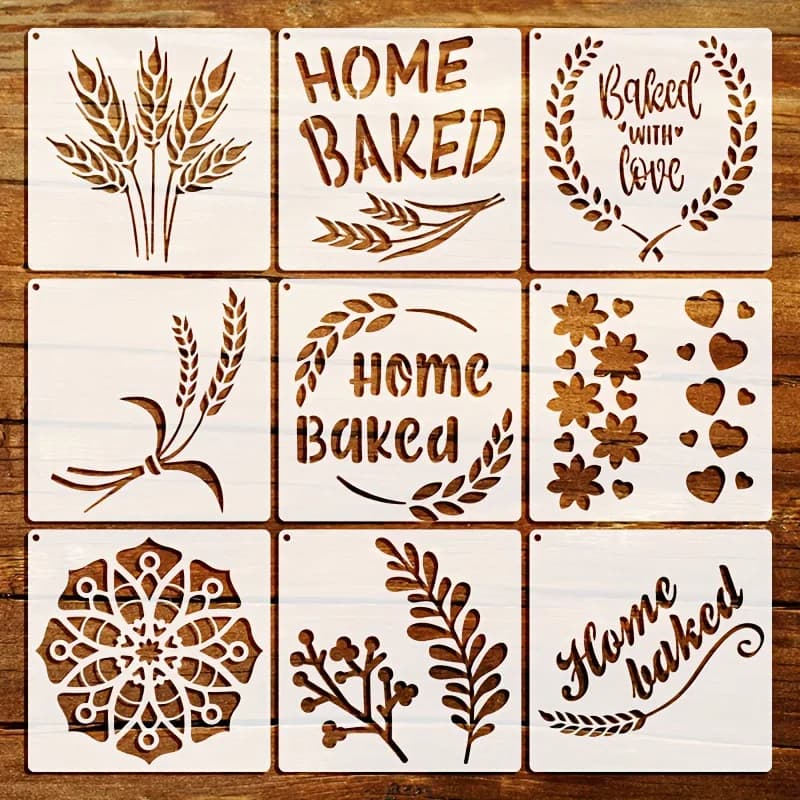 9PCS Reusable Bread Baking Template Set 5.9 X 5.9 Inches Baking Mold Stencils for DIY Yeast Breads Cakes Cookies Art Craft Decor