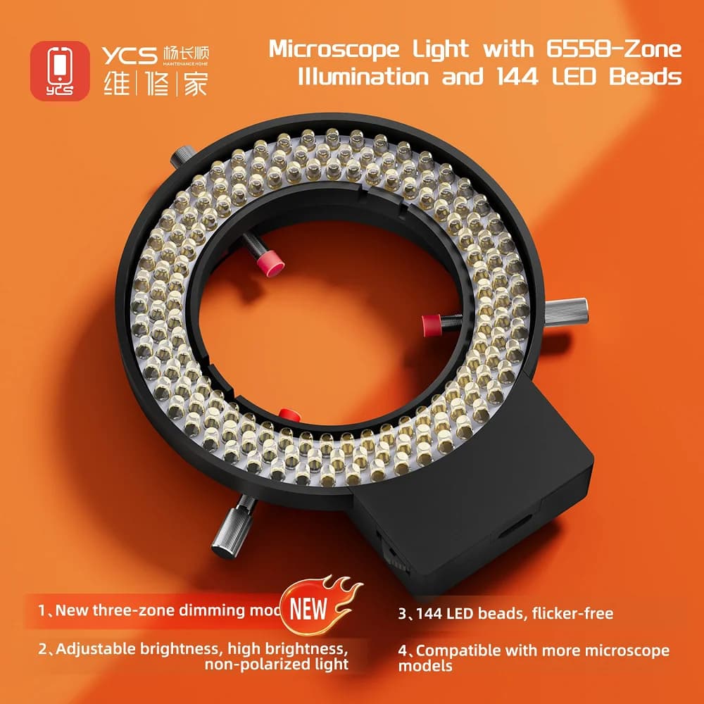 Nuovo YCS 144 LED 6558 Microscopio Anello luminoso Lampada microscopio industriale Anello illuminatore Set di strumenti
