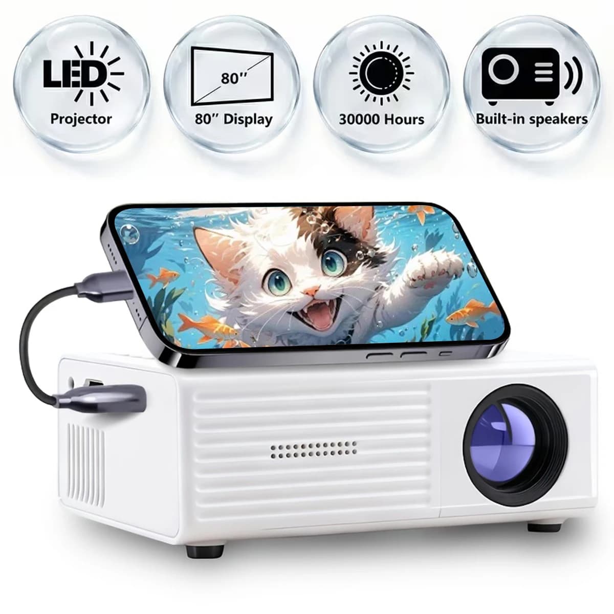 Proiettore compatto, connessione USB, controllo tramite pulsanti, facile da trasportare, display a grande schermo | Proiettore Cinematografico, Regalo Perfetto