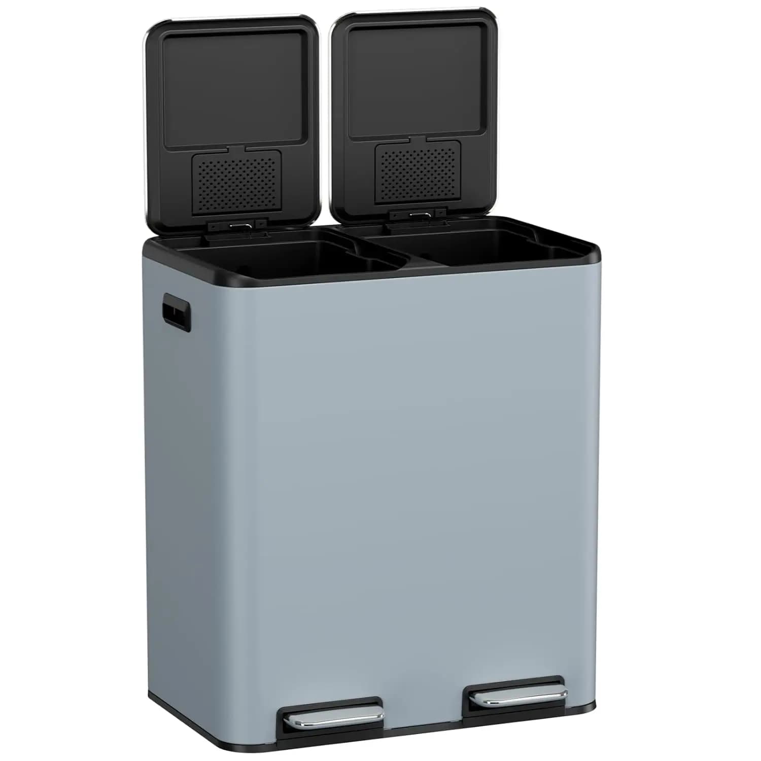 Bidone della Spazzatura Doppio da Cucina, 60L, in Acciaio Inox, Senza Contatto, Bidone per Rifiuti Classificati con Doppio Scomparto, Personalizzabile