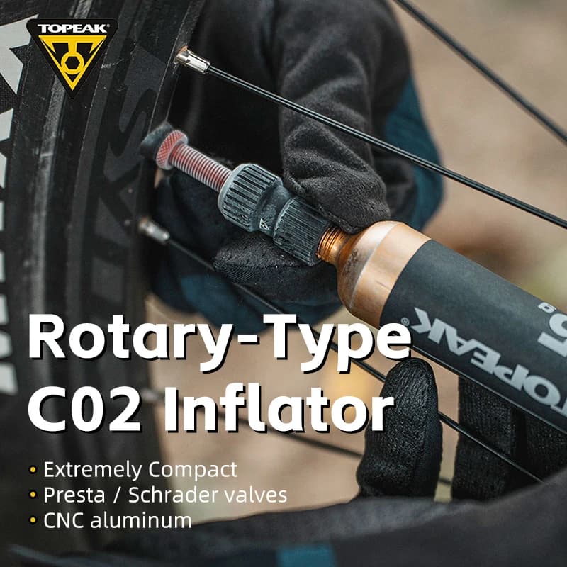 TOPEAK TNAB-1 Gonfiatore per pneumatici per bicicletta Pompa CO2 Valvole Presta e Schrader in lega di alluminio CNC Pompa per pneumatici per bici adatta per cartuccia da 16g e 25g
