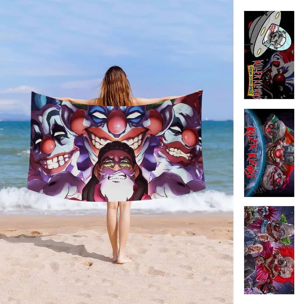 Killer Klowns From Outer Space Anime Beach Swimming Towel Asciugamano morbido e assorbente Regali per bambini per bambini Viaggi Campeggio Palestra