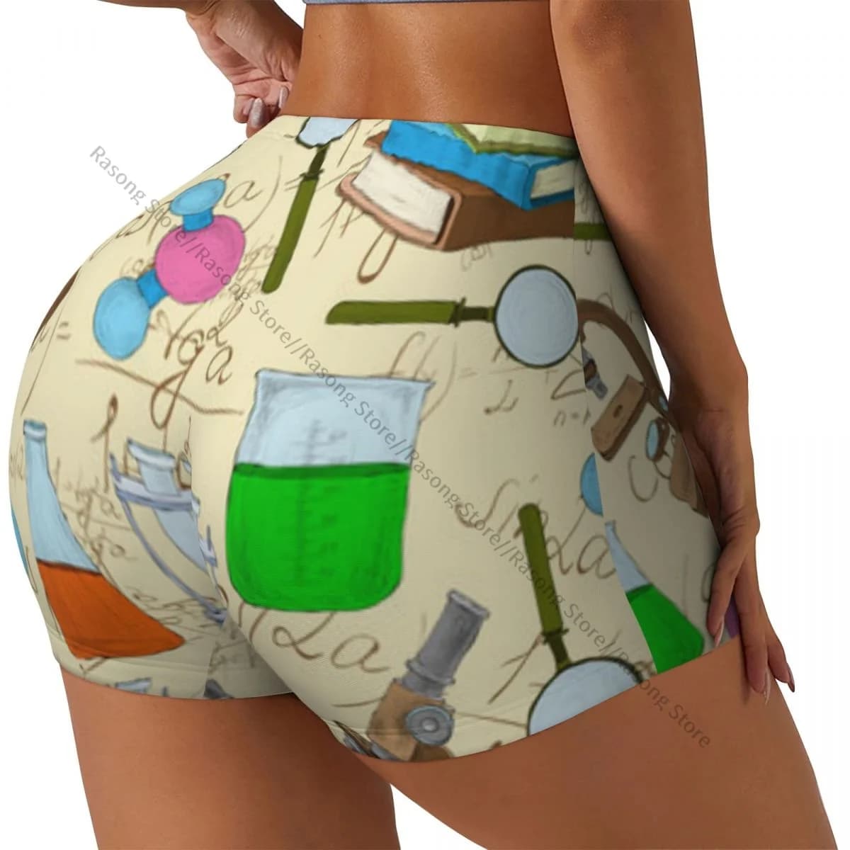 Pantaloncini da yoga da donna Libri di schizzi colorati Disegni di microscopio su schiena cremosa Scrunch Booty Butt Lifting Comfort Fitness Gym