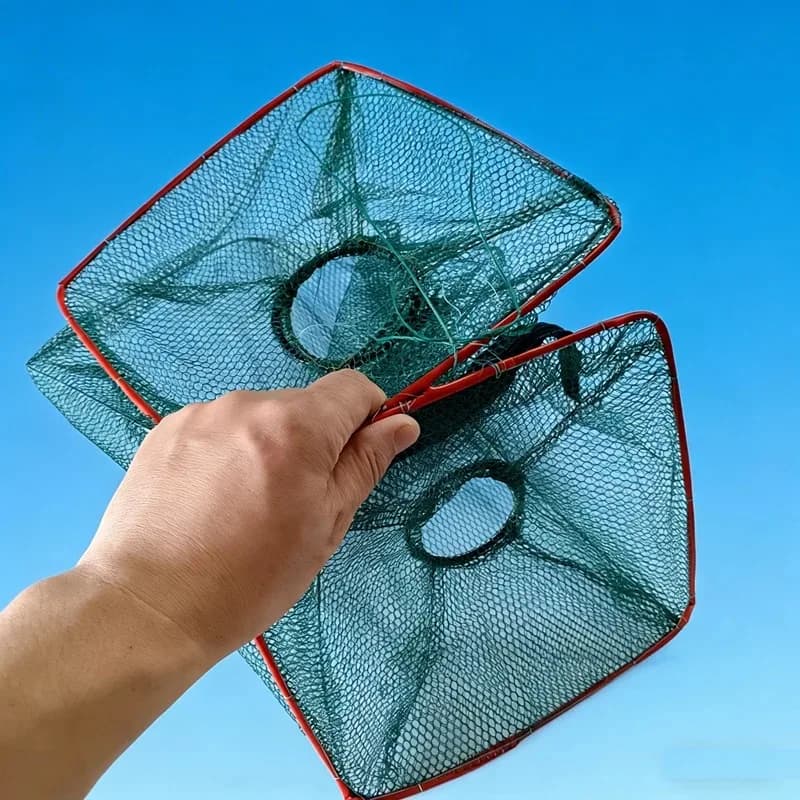 Rete da pesca pieghevole rettangolare per gamberetti con due gabbie a molla importate che si uniscono per lanciare la rete