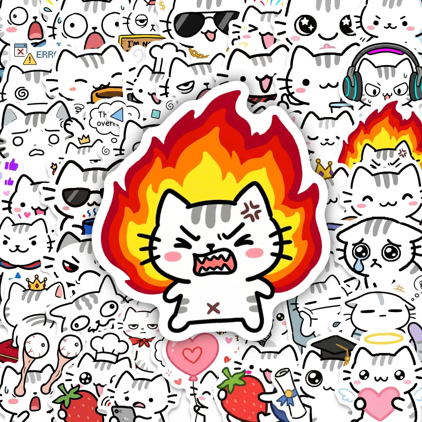 50PCS Cute Pokky Cat Stickers Kawaii Cats Meme Graffiti Decals DIY Luggage Laptop Phone Guitar Car Bike Skateboard Stickers