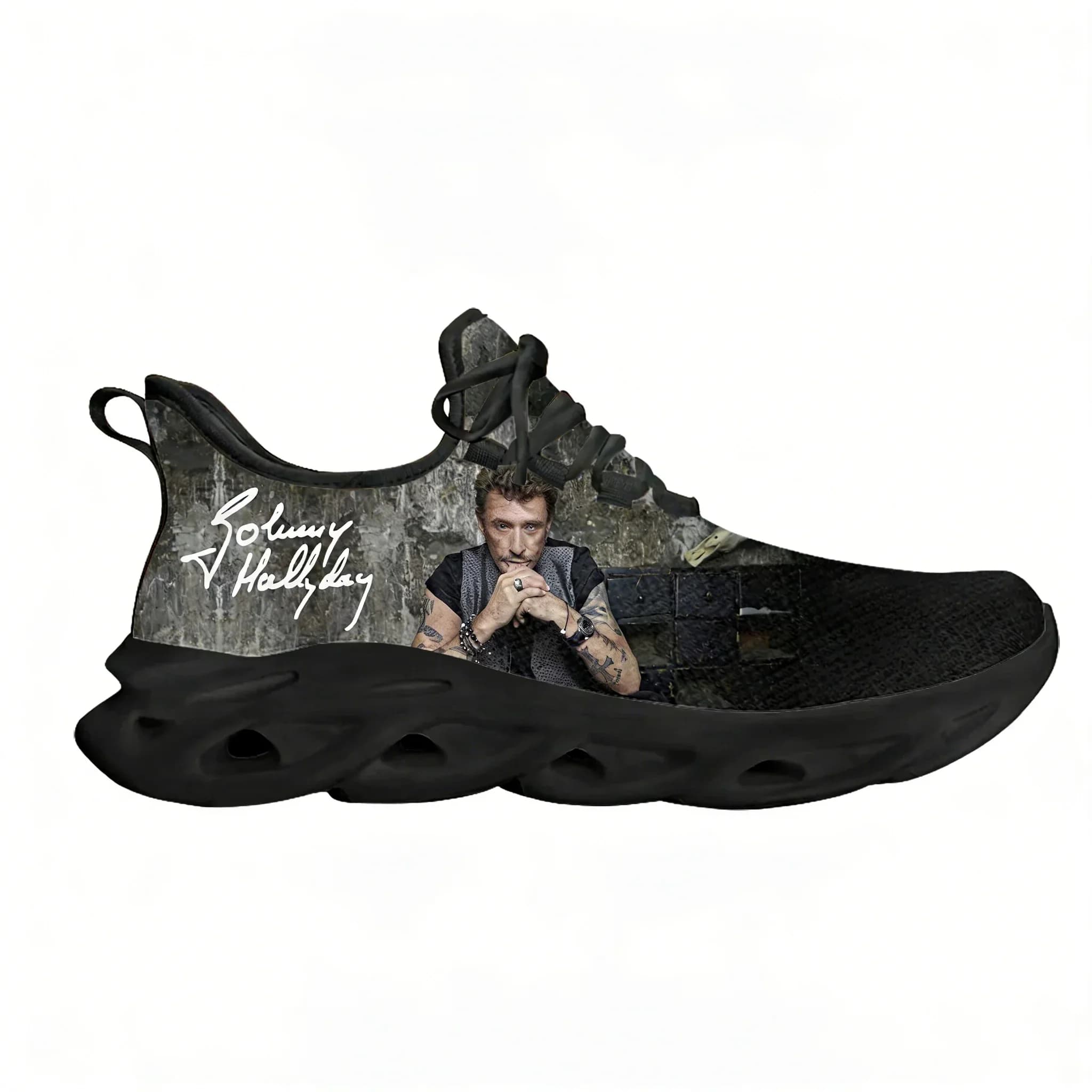 Johnny Hallyday Running Sneakers Scarpe sportive da uomo e da donna Sneaker con lacci in rete Calzature su misura Colore nero