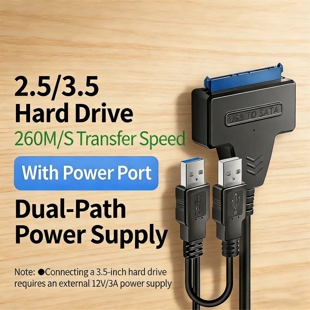 Adattatore USB 3.0/2.0 per disco rigido SATA – Cavo convertitore esterno per trasferimento dati SSD e HDD da 2,5 pollici