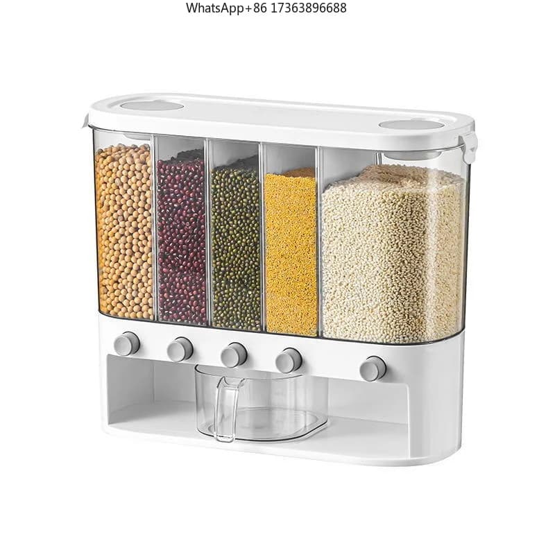 One Stop Shopping Plastic Cereal Dry Food Storage Containers Kitchen Wall Mounted Rice and Grain Storage Dispenser Storage Box