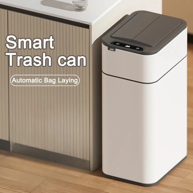 Cestino Intelligente con Coperchio 15L/20L in Acciaio Inossidabile, Grande Pattumiera da Cucina con Sensore Automatico, Saccheggio Automatico dei Rifiuti, Bidone Rettangolare Bidirezionale per Casa