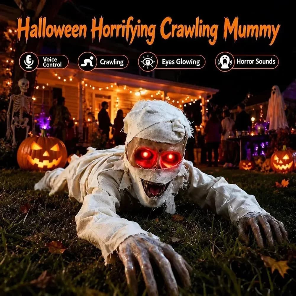 Halloween Crawling Mummy Scary Haunted House Decor Prop Motion Sensor Activated Sound Light Effects Horror Scene Setup