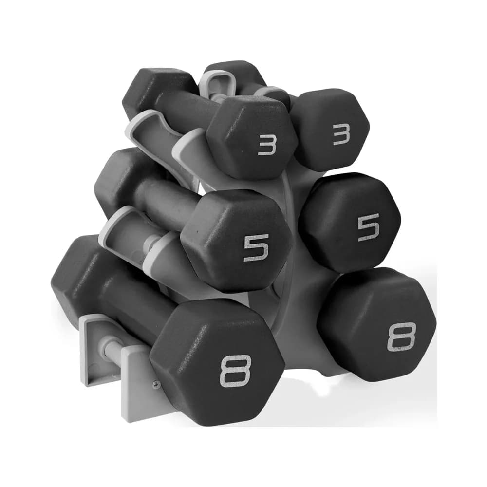 Set di manubri in neoprene con bilanciere da 32 libbre con rack, nero