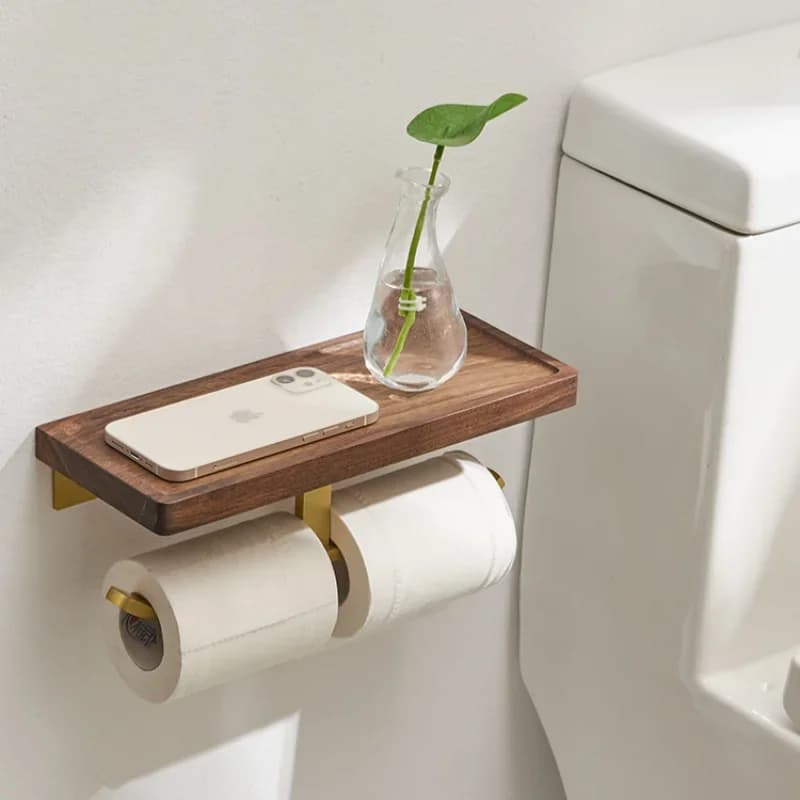 Portarotolo autoadesivo per carta igienica, montaggio a parete in legno, dispenser per rotoli di asciugamani, portarotolo di carta di lusso, vassoio da parete per bagno