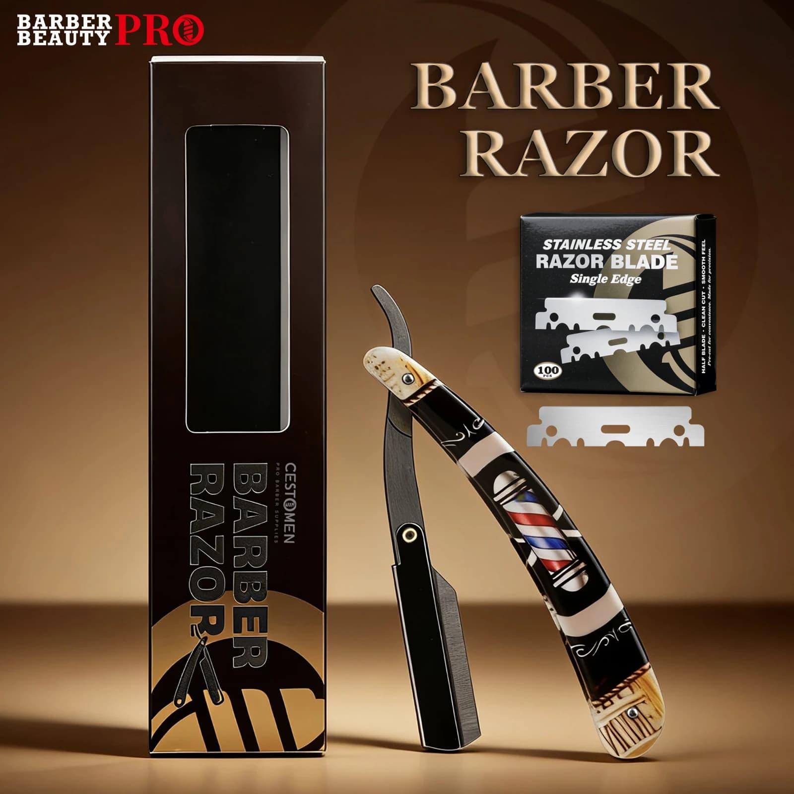 Rasoio a Mano Libera Premium per Uomo, Rasoio Professionale da Barbiere Vintage Pieghevole per Rifinitura Barba, Rasatura Precisa