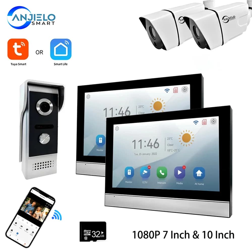 ANJIELO Tuya Videocitofono WiFi 1080P con Schermo Touch a Colori da 7/10 Pollici, Sistema Intercom Smart con APP, Rilevamento Movimento e Archiviazione 128G
