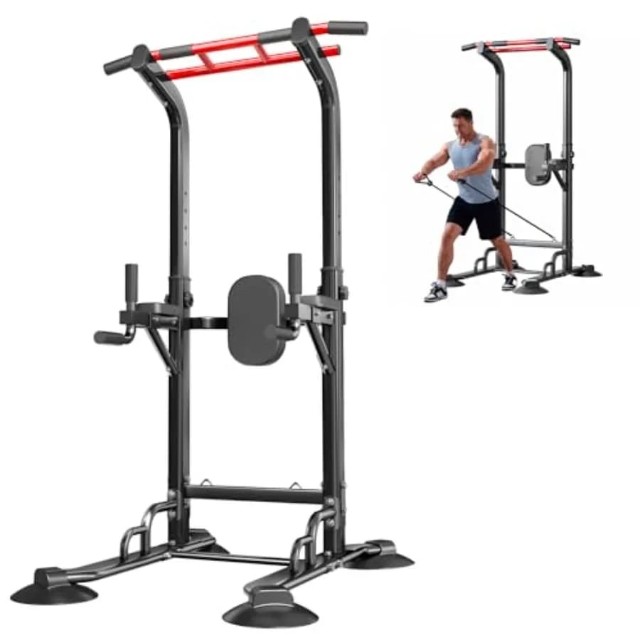 SogesPower Power Tower with Traction and Dip Bar, Adjustable to 12 Levels, Multifunction for Home Gym