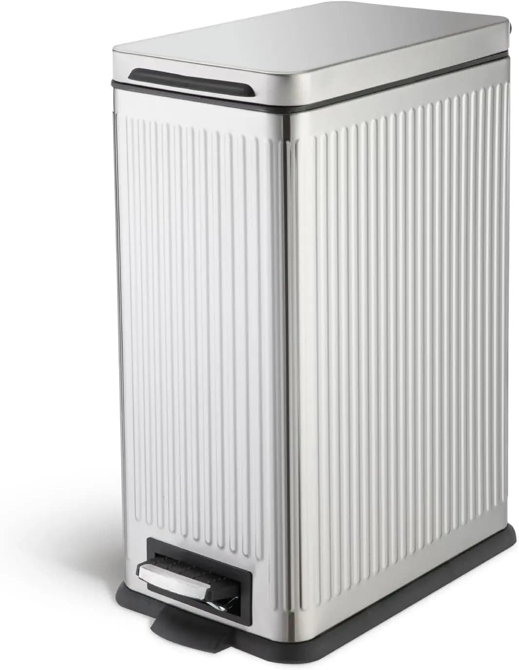 Cestino per Rifiuti da Cucina in Acciaio Inox da 8 Galloni con Coperchio a Chiusura Morbida, Pedale, Design Sottile Scanalato per Casa e Ufficio, Argento