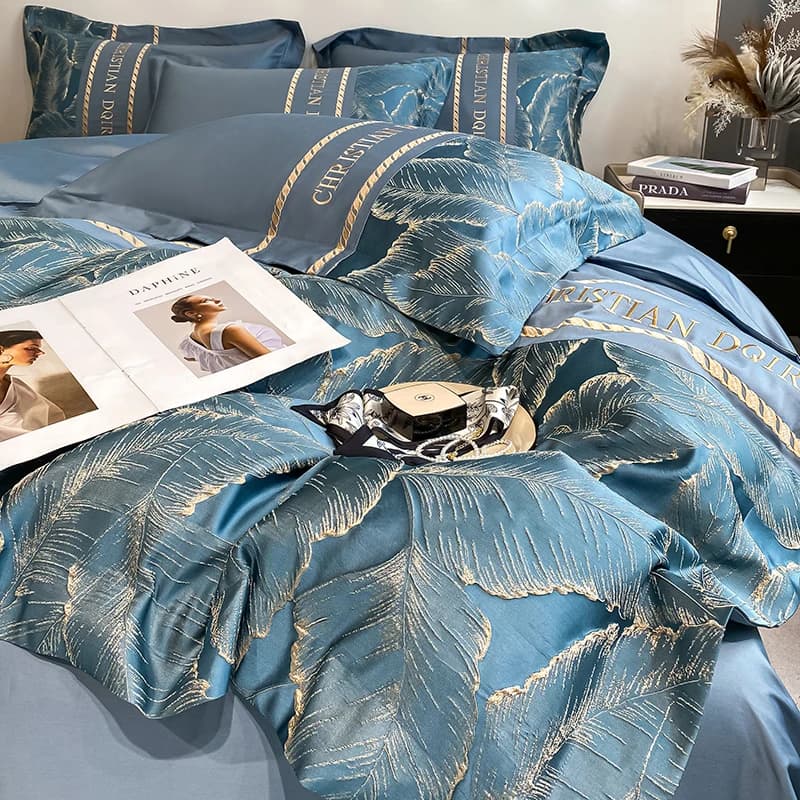 Set di Biancheria da Letto di Lusso in Puro Cotone 100%, Quattro Pezzi con Copripiumino Ricamato, Lenzuolo e Federe, per Letto 1,8m e 2m