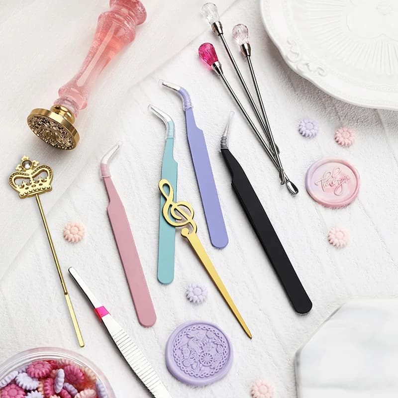 Pinzette per Ceralacca Artigianali, Strumento Multifunzione per Scrapbooking, Nastro di Carta Fai-da-Te, Adesivi, Perline per Sigilli in Cera, Timbri SB030