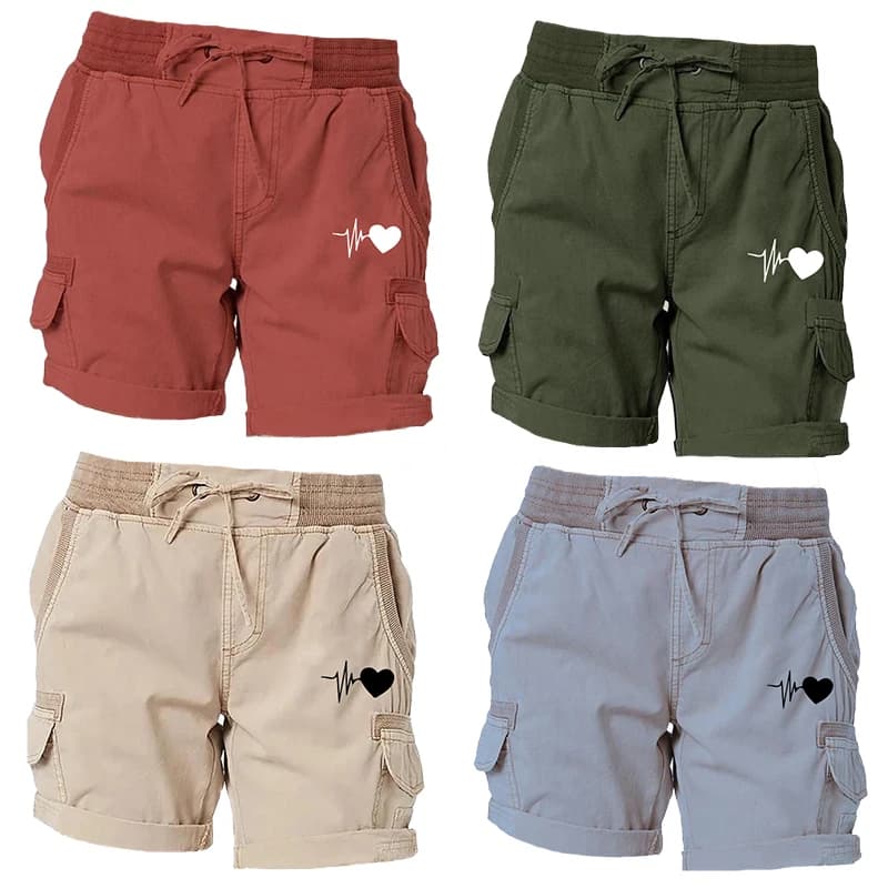 Trending Love Printed Women Short Pants Summer Women Cargo Shorts Casual Loose Drawstring Shorts Elastic Waist Comfy Shorts