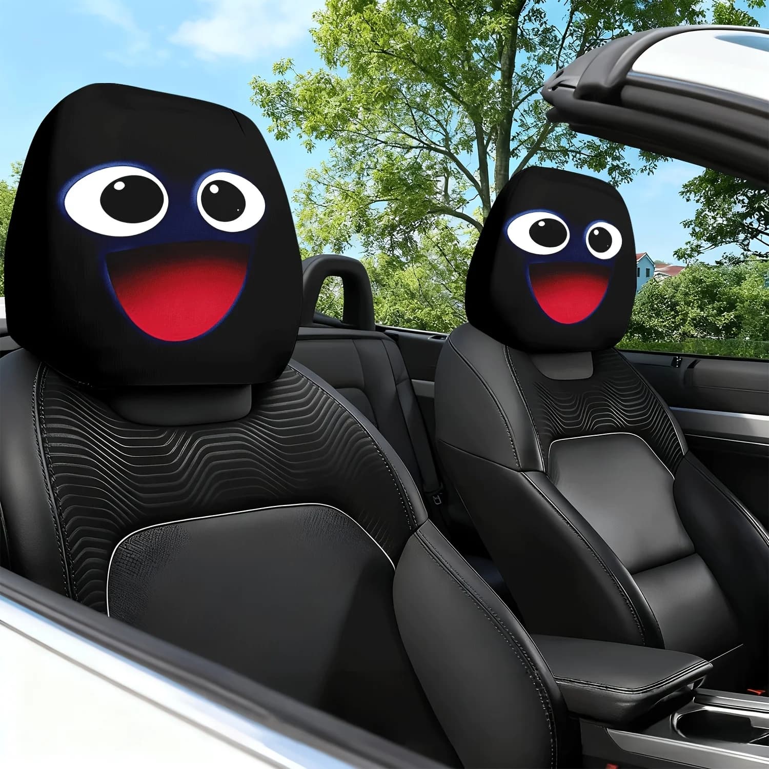 2 pezzi di copricuscini per poggiatesta e cuscini per il collo con stampa a tema viso allegro e carino - Design adorabile - Cuscino per interni auto, Lum