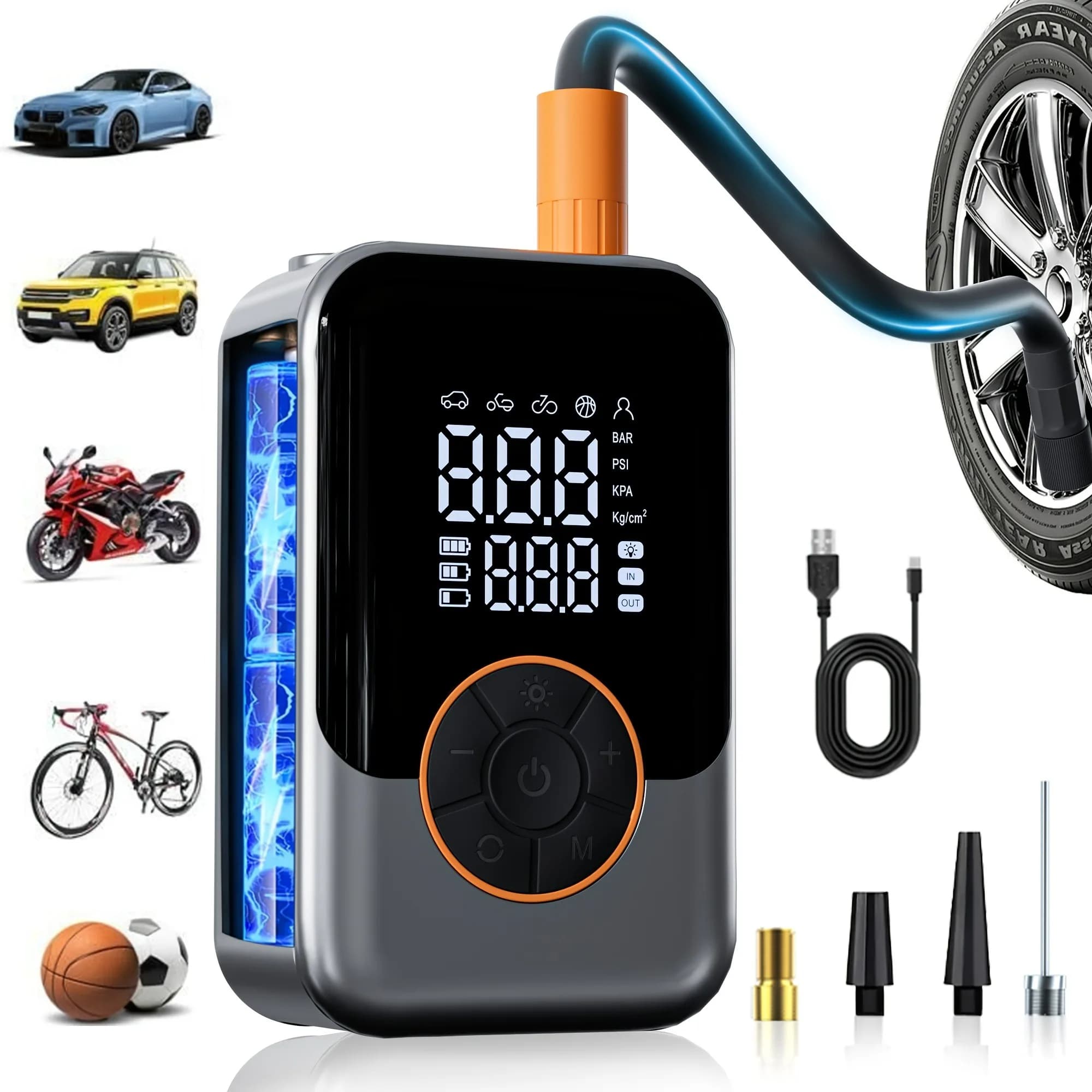 Wireless Car Tire Inflator Portable Air Pump Electric Air Injector LCD Display Air Compressor for Car Bike Motorcycle Tyre Ball
