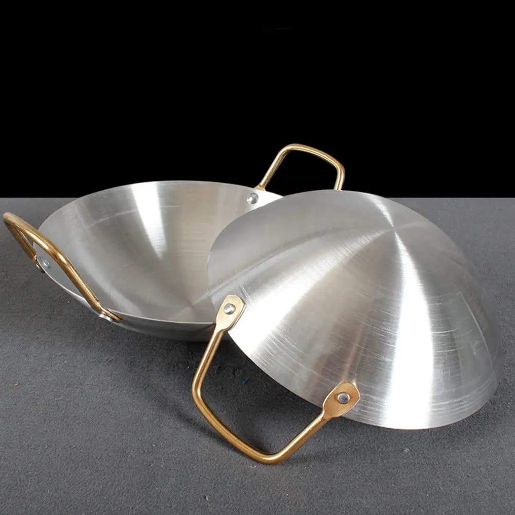 Pentola in acciaio inox a doppio manico, liscia e antiscivolo, per cucina domestica, fornello, campeggio all'aperto, wok.