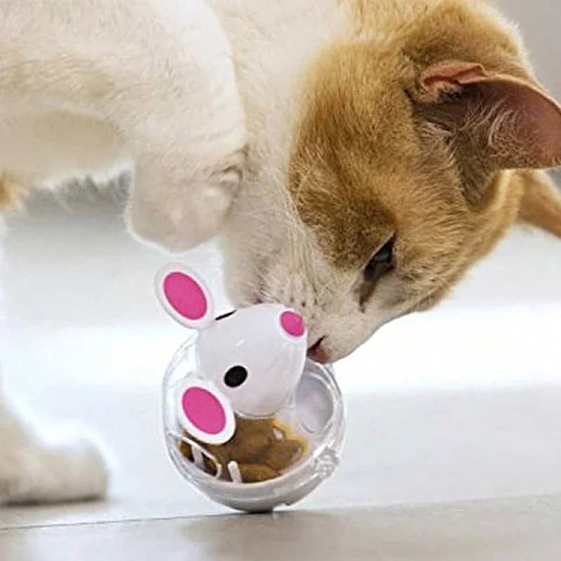 Dispenser di cibo a forma di tazza per gatti e cani, dispositivo interattivo per l'alimentazione di animali domestici, giocattolo per gatti e cani.