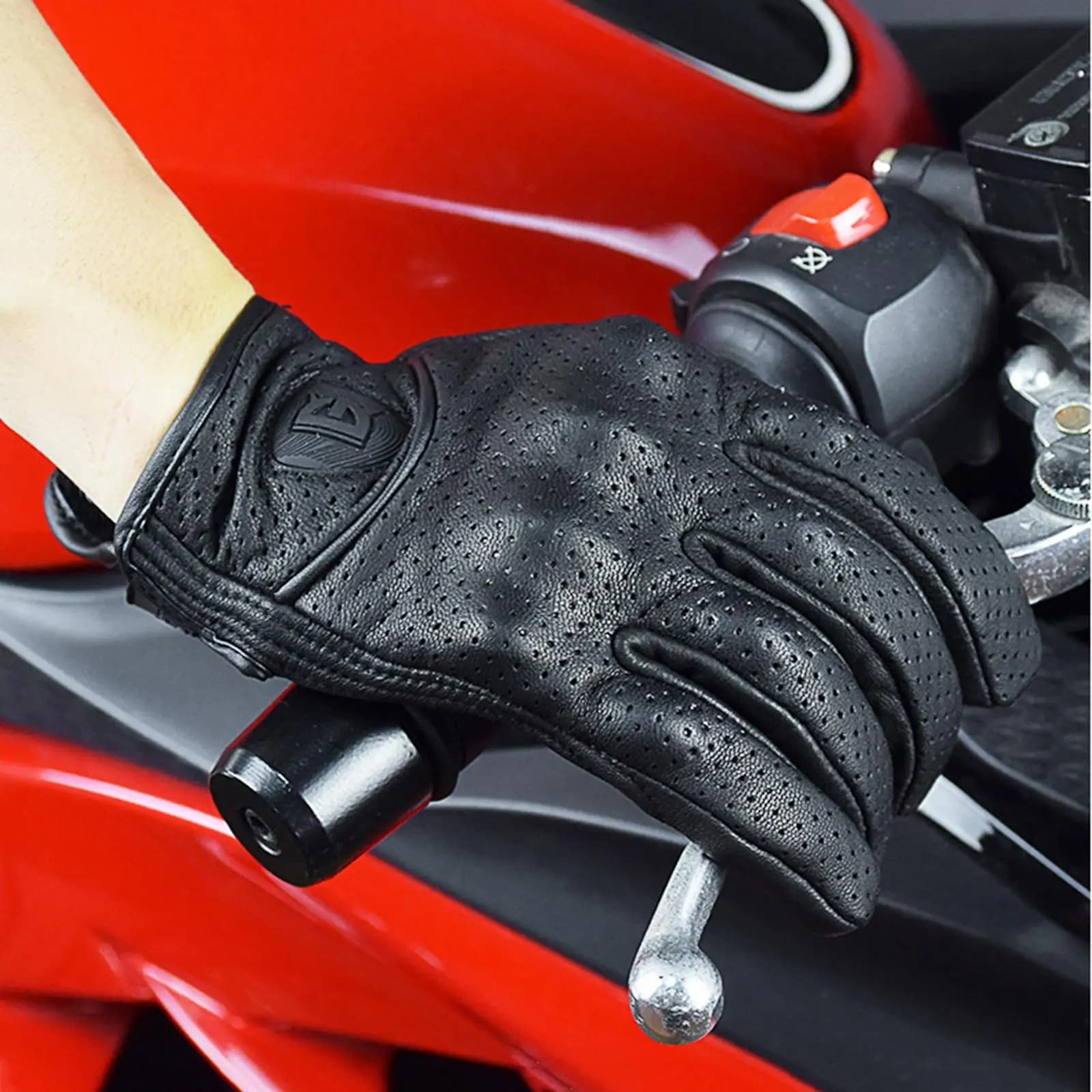 Premium Breathable Mesh Leather Motorcycle Gloves Full-Finger Racing Touch Screen for Driving Skiing Patrol Shooting Black