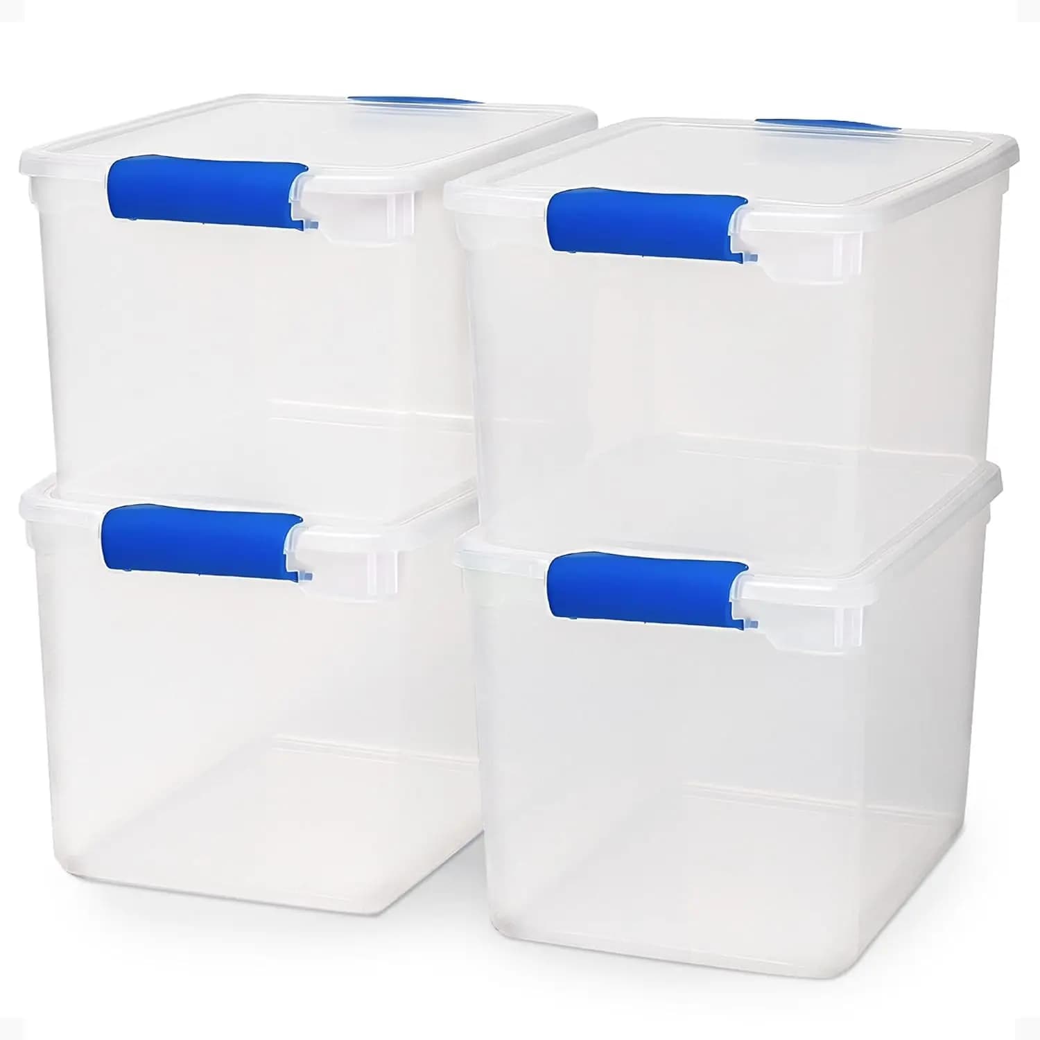 Set da 4 contenitori con coperchio a chiusura da 31 quarti, contenitori trasparenti in plastica per organizzare oggetti, blu – Contenitori impilabili per scaffali di casa e ufficio