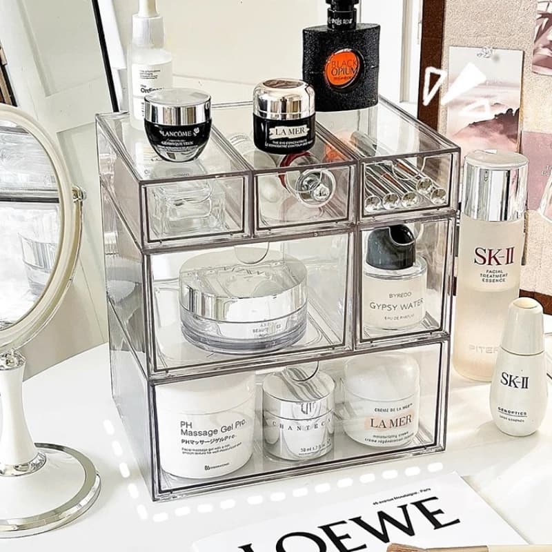 Transparent Acrylic Table Cosmetic Organizer Bathroom Box Makeup Box Set Large Organizer for Dust Cotton Buffers