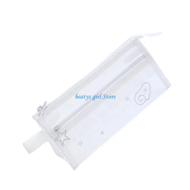 C7AB Lace Trim Pencil Case See Through Cosmetic Pouches Portable Document Organiser